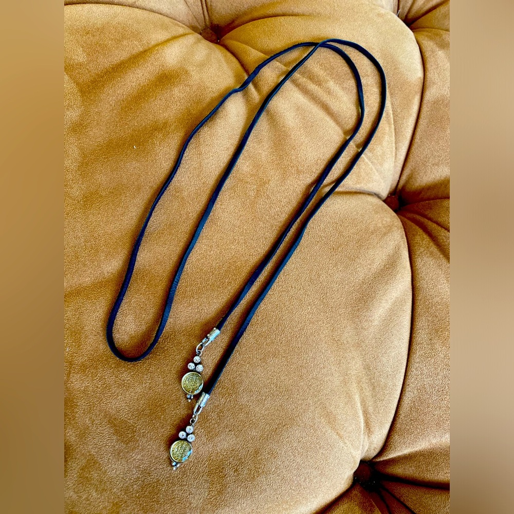 Virgins Saints and Angels necklace. Black suede lariat. Worn once